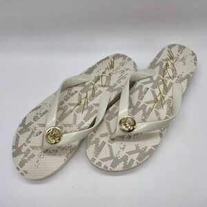 Michael Kors MK Women’s Flip Flop Sandals White Straps w/ Logo Footbed Size 8